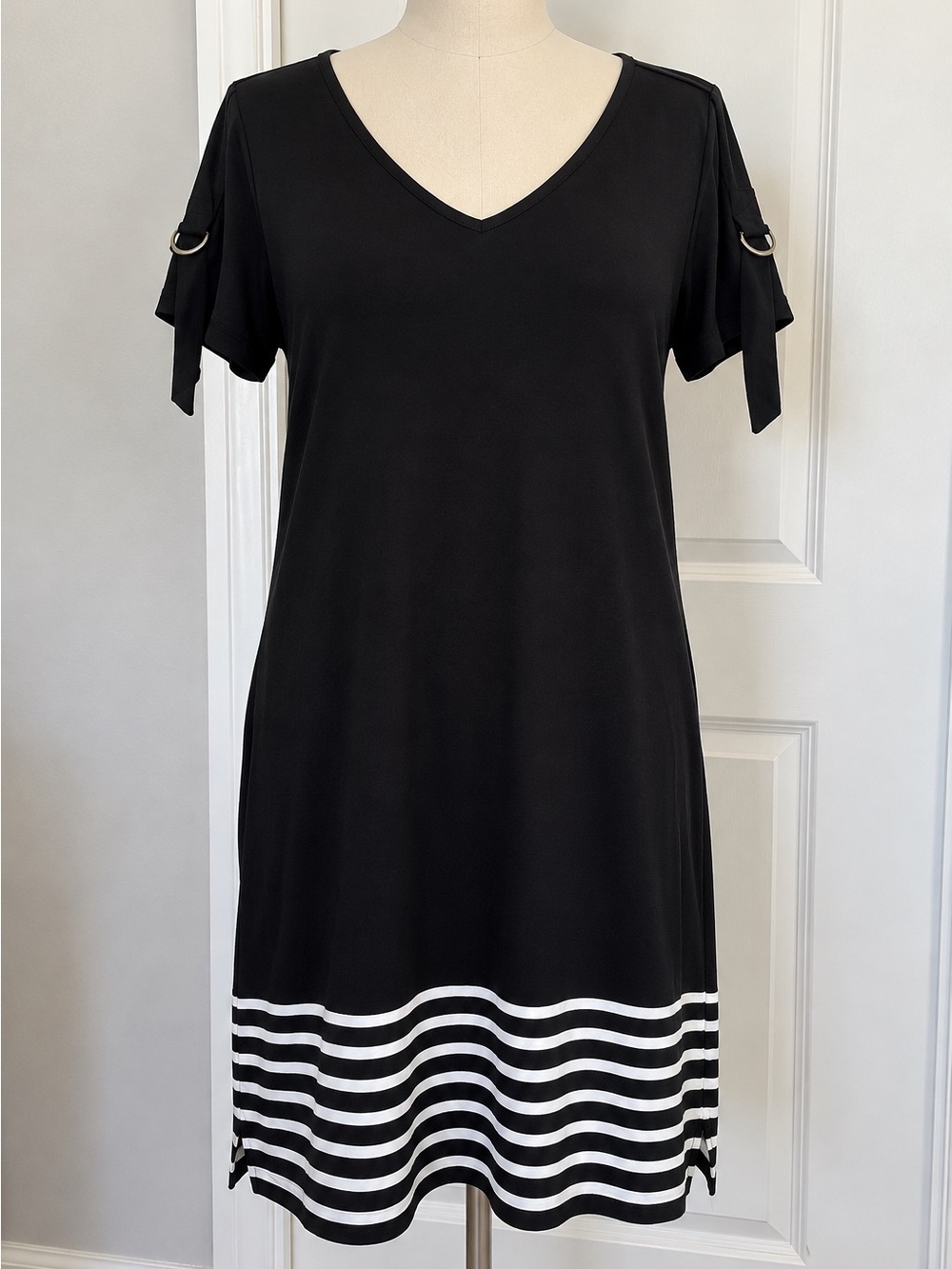 NWT WHBM Black White Striped Hem T-Shirt Dress Size L